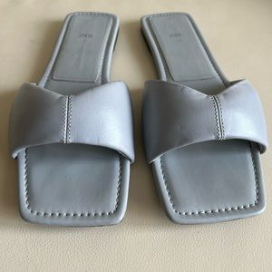 Zara Light Blue Leather Slides Size 37